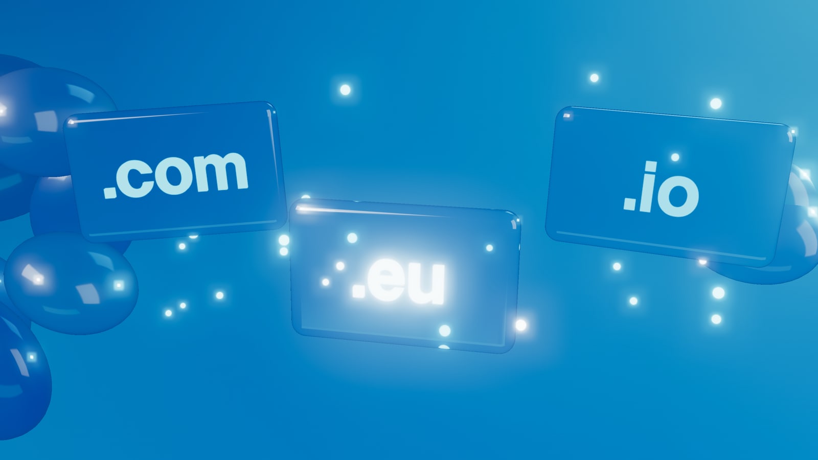 امتدادات النطاقات بوضوح: .com و.eu و.io وغيرها
